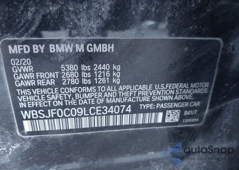 2020 BMW M5 Competition from USA, damaged, VIN WBSJF0C09LCE34074